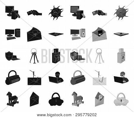 Hacker And Hacking Black.mono Icons In Set Collection For Design. Hacker And Equipment Vector Symbol