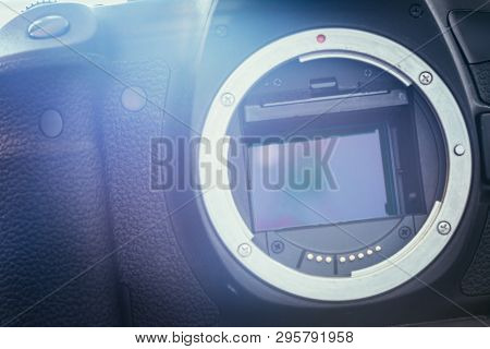 Camera Sensor: Close Up Picture Of A Professional Reflex Camera