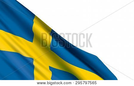 Realistic Flag Of Sweden ( Kingdom Of Sweden) On White Background. Vector Element For National Day O