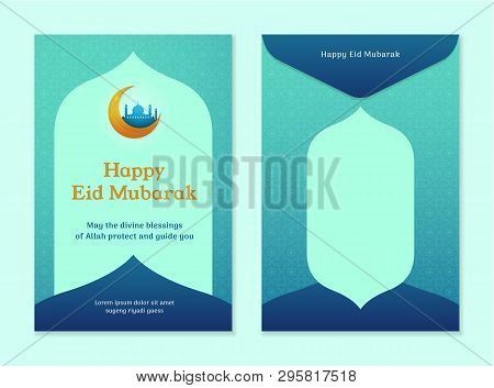 Money Envelope Template Design For Islam Eid Al Fitr Mubarak Celebration Gift. Front And Back Side E