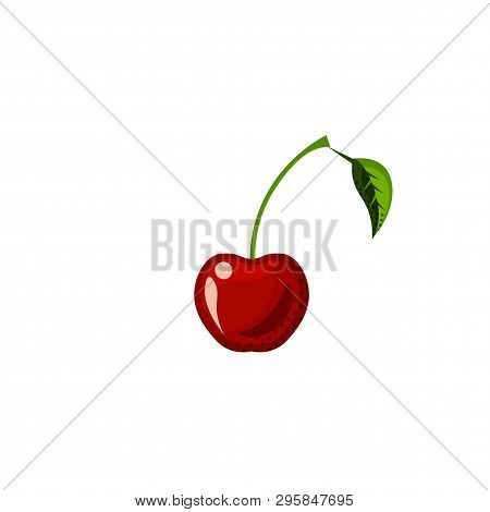 Fresh Juicy Fruit, Berry - Cherry Vector Icon Isolated On White Background. Cherry Icon, Flat Style,