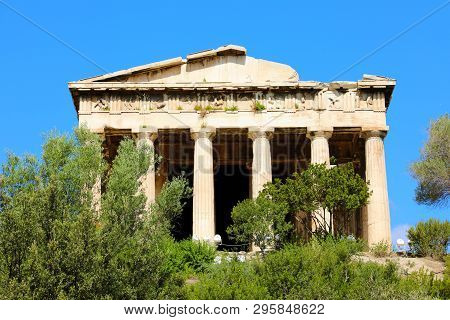 Beautiful View At The Temple Of Hephaestus In Ancient Agora Of Athens, Greece