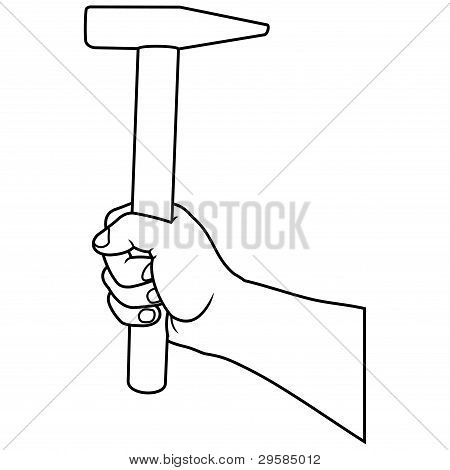 hand met hamer