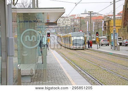 Porto, Portugal -january 31, 2019: Jardim Do Morro Metro Station In Vila Nova De Gaia, Portugal