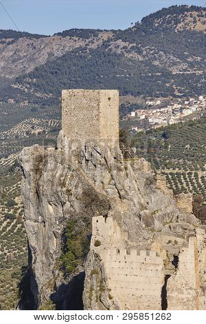 Ancient Castle Tower And Olive Fields In Jaen. Spain