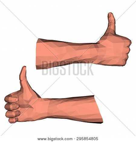 Thumbs Up Gesture Low Poly Illustration With Polygonal 3d Geometry For Creative Paper Graphic