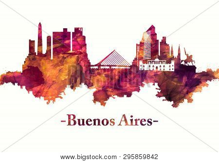 Red Skyline Of Buenos Aires, Cosmopolitan Capital City Of  Argentina
