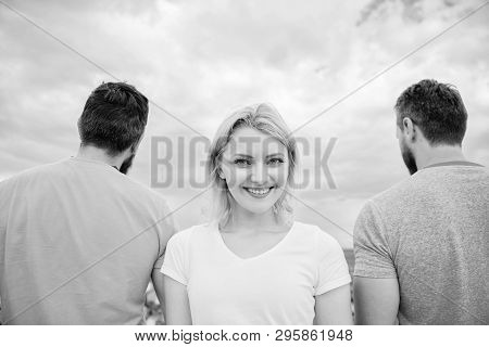 Girl Stand In Front Two Faceless Men. Best Traits Of Great Boyfriend. She Needs To Pick Better Boyfr