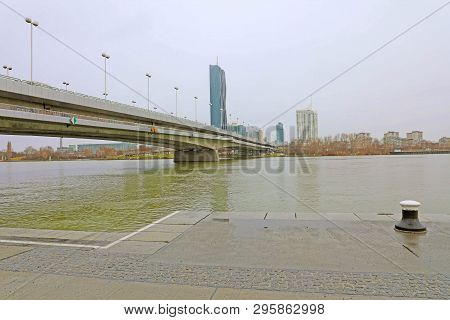 Vienna, Austria - January 9, 2019: Danube City Or Donaustadt Is District Of Vienna, Austria. Reichsb