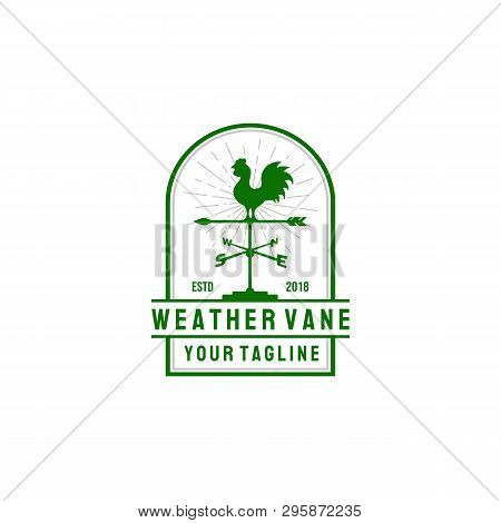 Windvane Rooster Abstract Retro Style Vector Sign, Emblem Or Logo Template. Vintage Shabby Texture. 