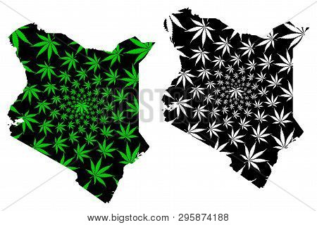 Kenya - Map Is Designed Cannabis Leaf Green And Black, Republic Of Kenya Map Made Of Marijuana (mari