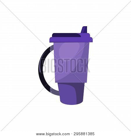 Violet Thermal Mug With Lid And Handle. Hot Or Cold Takeaway Drink In Portable Cup. Takeaway Cups Co