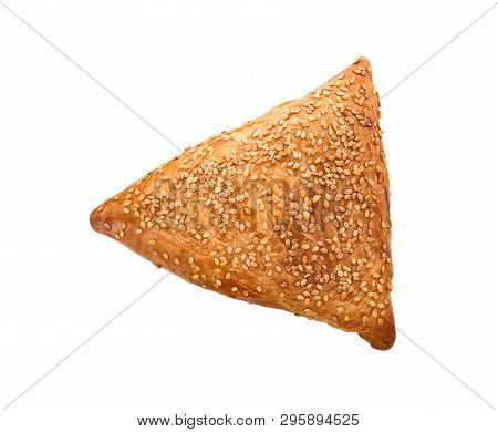 Puff Pastries With Meat, Samosa, Oriental Asian Cuisine.   Samosas Snack On White Background.  Asian