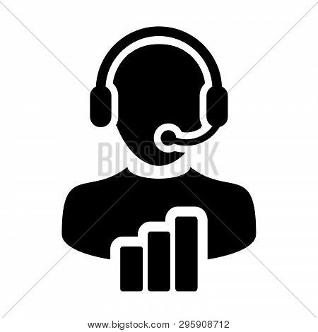 Support Icon Vector Male Customer Care Data Service Person Profile Avatar With Headphone And Bar Gra