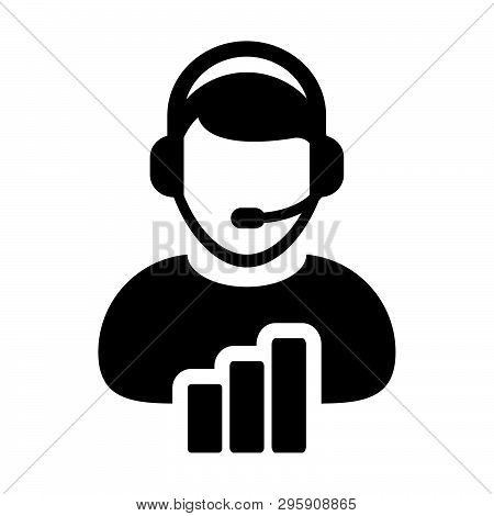 Data Analytics Service Icon Vector Male Customer Support Person Profile Avatar With Headphone And Ba
