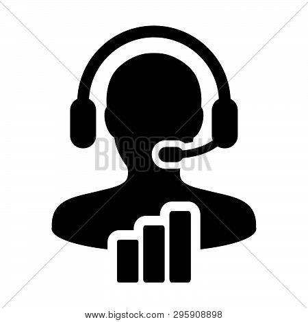 Stock Market Icon Vector Male Customer Care Data Support Person Profile Avatar With Headphone And Ba