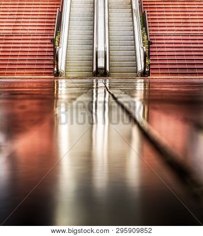 Empty Stone Stairs And Escalators, Close View
