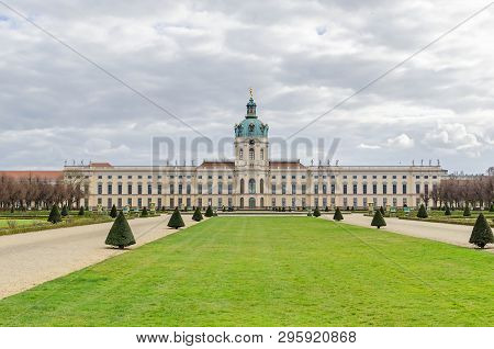 Berlin, Germany - March 19, 2019: Charlottenburg Palace With Its Domed Tower, A Wind Vane In The For