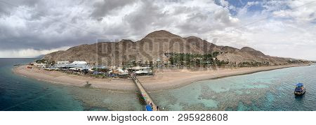 Eilat, Israel - March 03, 2019: View Of The Eilat Aquarium And Hotels On The Red Sea Near The Eilat