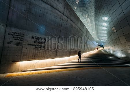 Seoul, South Korea - April 11, 2018 : Modern Architecture Of The Dongdaemun Design Plaza (ddp) At Ni