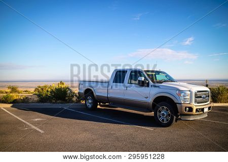 Carlsbad Cavern National Park, Nm, Usa - April 22, 2018: The F350 Parked Along The Preserve Park