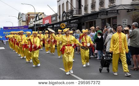 Bowral, Australia - Sept 22, 2018. Falun Gong Meditation. Tulip Time Street Parade Features Marching