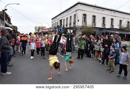 Bowral, Australia - Sept 22, 2018. Tulip Time Street Parade Features Marching Bands, Various Floats 