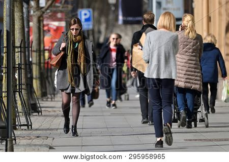 Vilnius, Lithuania - April 16: Unidentified People In Vilnius Old Town On April 16, 2019 In Vilnius 