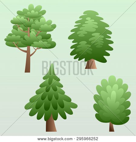 Set Of Forest Trees In Natural Environment With Organic Curved Shape