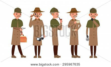 Detective . Professional Vintage Tec, Snoop, Shamus, Spotter Man. Isolated Flat Cartoon Character Il