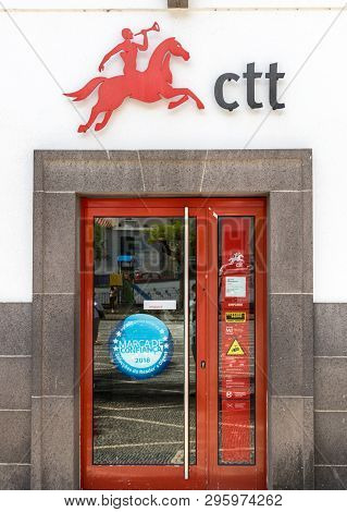 Ribeira Brava, Madeira, Portugal - April 18, 2018: Logo Of The Portuguese Public Postal Service Ctt 