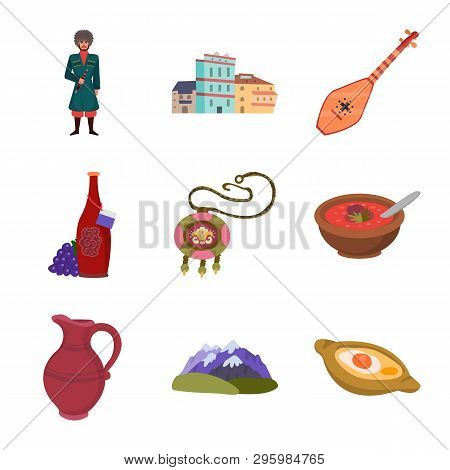 Vector Illustration Of Caucasus And Traditions Logo. Set Of Caucasus And Attributes Stock Vector Ill