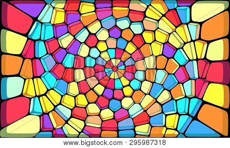 Decorative Stained Glass Pattern For Design Poster, Banner, Cover. Vintage Window Texture. Vector Il