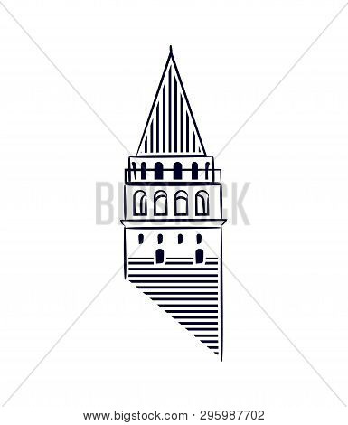 Galata Tower Istanbul Isolated Icon Illustration Made Line Art Style. Galata Tower As A Symbol Of Ka