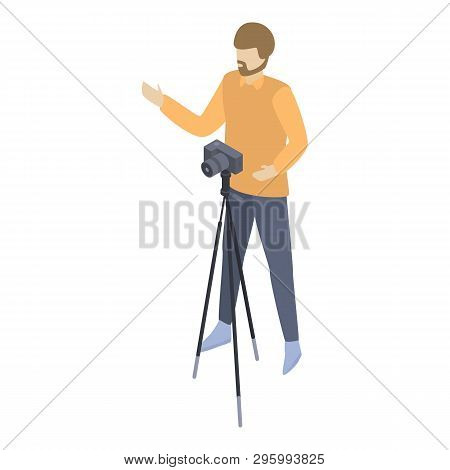 Photographer Camera Tripod Icon. Isometric Of Photographer Camera Tripod Vector Icon For Web Design 