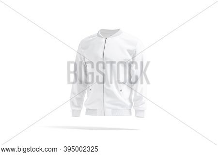 Blank White Bomber Jacket Mock Up, Side View, 3d Rendering. Empty Satin Or Silk Waterproof Apparel M