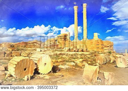Ancient Roman City, Algeria, Colorful Painting Looks Like Picture
