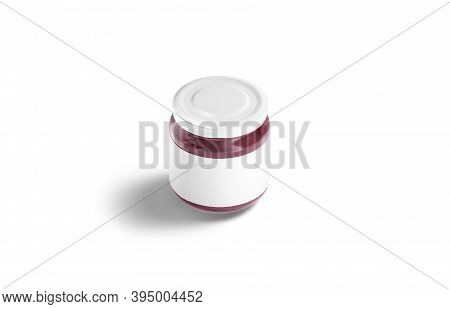 Blank Small Glass Jar With White Label And Jam Mockup, 3d Rendering. Empty Fruit Preservation Pack M