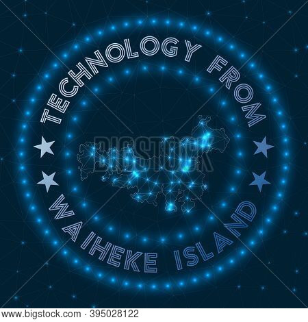 Technology From Waiheke Island. Futuristic Geometric Badge Of The Island. Technological Concept. Rou