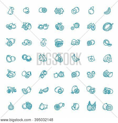 Fruits, Exotic Fruits, Vegetarian - Flat Icon Set