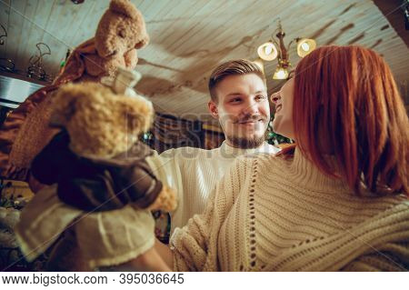 Handmade. Smiling Family, Caucasian Couple Looking For Home Decoration And Holidays Gifts In Househo