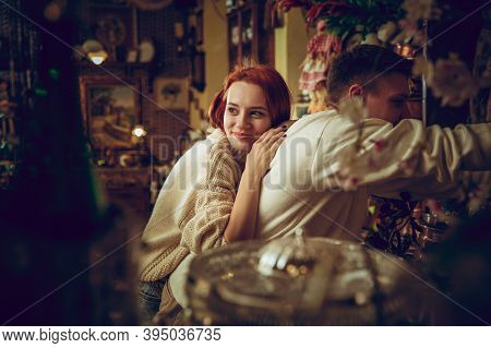 Comfortable. Smiling Family, Caucasian Couple Looking For Home Decoration And Holidays Gifts In Hous