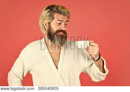 Morning Vibes. Tired Man Drinking Coffee. Every Morning Begins With Coffee. Bachelor In Bathrobe. Ma