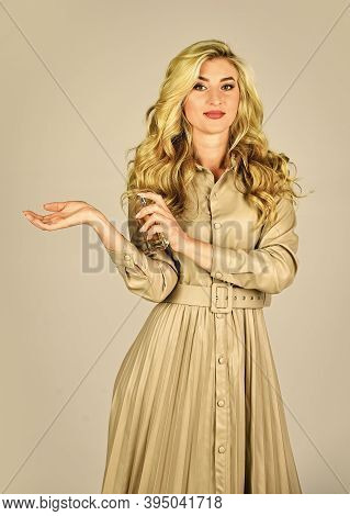 Wear Perfume Subtly. Fresh And Unique Fragrance. Sexy Woman Perfume. Gorgeous Blond Girl With Curly 