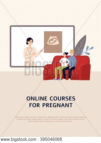 Vector Banner With Advertising Online Distance Classes And Courses For Pregnant.