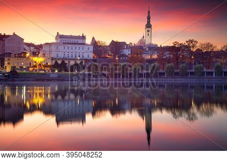 Tabor, Czech Republic. Cityscape Image Of Tabor, Czech Republic At Beautiful Autumn Sunset.