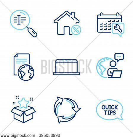 Technology Icons Set. Included Icon As Recycle, Loan House, Search Text Signs. Laptop, Translation S