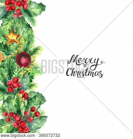 Christmas Border And Lettreing Isolated On White Background