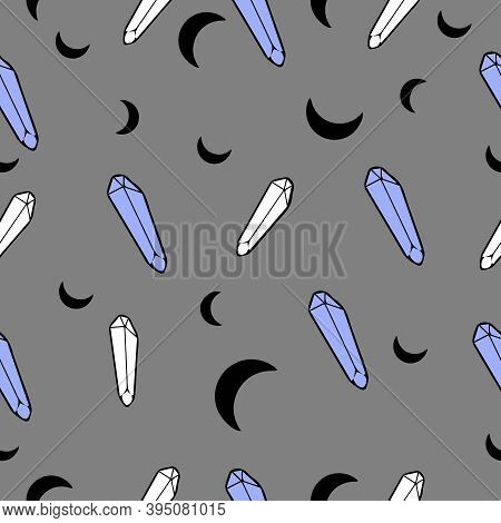 Mon And Crystals Pattern Vector Seamless Background