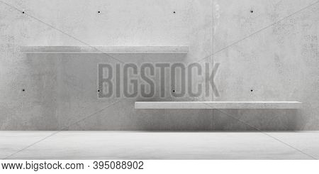 Abstract Empty, Modern Concrete Room With Blank Shelves On Back Wall - Industrial Interior Product P